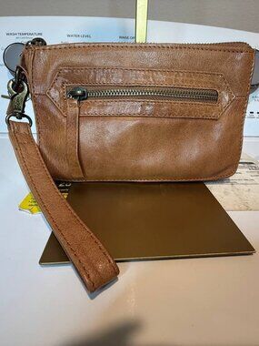 Day & Mood Genuine Leather Cognac Brown Wristlet Clutch – Soft Distressed Leathe